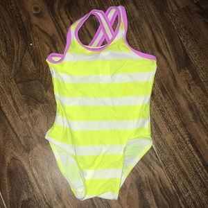 Bright striped one piece swim suit